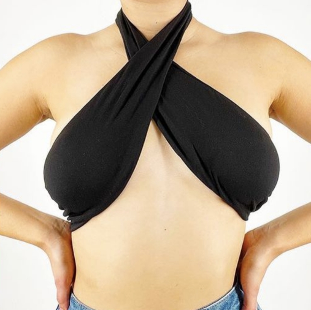 Twist Front Halter Top - Black